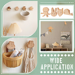 4 шт. вешалка для одежды из дерева в 4 стилях с изображением животных&nbsp;AJEW-PH0007-77B