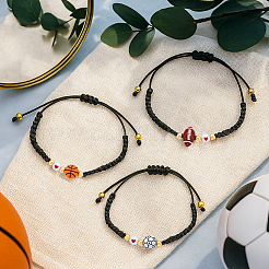 5 шт. 5 стиля браслеты из бисера в спортивной тематике из акрила и сплава&nbsp;BJEW-GO0001-12