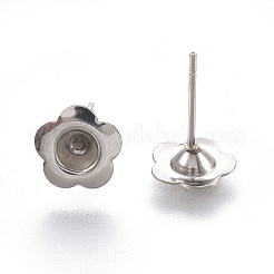 変色しにくい304ステンレススチール製イヤリング金具  5花びら  花  ステンレス鋼色  13mm  花：8x2mm  トレイ：3mm  ピン：0.7mm&nbsp;X-STAS-G187-10P