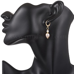 Овальные серьги с натуральным пресноводным жемчугом из латуни с застежкой-рычагом EJEW-JE06815