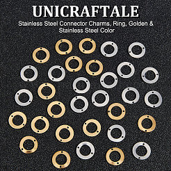 32個2色304ステンレススチールコネクタチャーム  リング  ミックスカラー  13x1mm  穴：1mm  16個/カラー&nbsp;STAS-UN0049-77