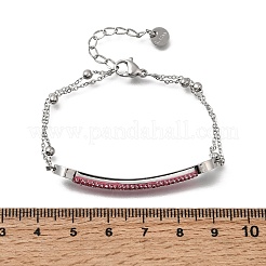 Braccialetti a maglie con ciondolo a cuore in acciaio inossidabile 304 e strass&nbsp;BJEW-A167-01P-02