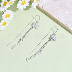 Boucles d'oreilles pendantes en forme de fleur avec pampille en chaîne et zircone cubique transparente anti-ternissement&nbsp;JE1046A