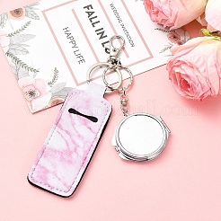 PUレザーと鉄製の鏡のキーホルダー  霜降りの長方形  合金製回転式ロブスタークロウ留め金とリング付き  フラミンゴ  155mm&nbsp;HJEW-YW00545-02