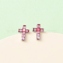 Серьги-гвоздики с латунной эмалью в форме креста&nbsp;EJEW-I322-03P