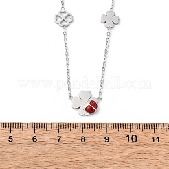 Ожерелья из нержавеющей стали 304 с эмалированным огнеупорным кирпичом и звеньями в виде божьей коровки и клевера&nbsp;NJEW-R026-11P