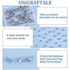 60 stücke 3 stil 304 edelstahl tasse perle peg kautionen pin anhänger&nbsp;STAS-UN0029-69
