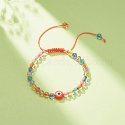 Bracciale da donna in acrilico malocchio e perline intrecciate rotonde a lampwork&nbsp;BJEW-JB08379-03