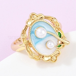 Латунные манжеты с небесно-голубой эмалью RJEW-C139-18C-G