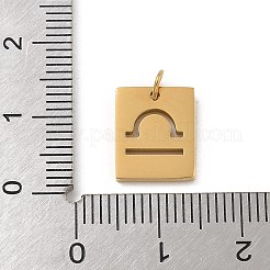 304ステンレススチールチャーム  丸カン付き  ゴールドカラー  星座チャーム付き長方形  天秤座  12x10x1.5mm  穴：3mm&nbsp;LS-STAS-R001-03G-07