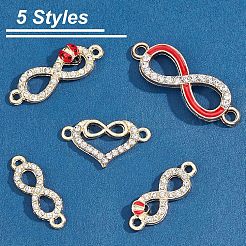 50スタイルの合金ラインストーンコネクターチャーム5個  耐火レンガエナメル  混合無限大  ライトゴールド  22.5~34x8~13x2.5~4mm  穴：1.5~2mm  10個/スタイル&nbsp;ALRI-CA0001-12