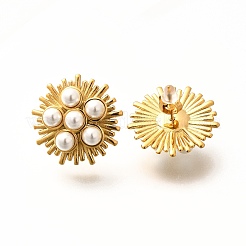 304 Edelstahl Perle unregelmäßige Linie Blume Ohrstecker&nbsp;EJEW-R012-05G