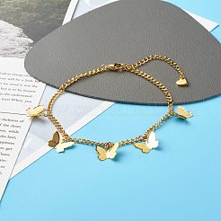 女の子の女性のために設定された天然ラブラドライトビーズアンクレット  バタフライチャームアンクレット  8-7/8インチ（22.5cm）  9-1/8インチ（23cm）  2個/セット&nbsp;AJEW-AN00450-02