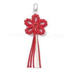 花の綿糸のペンダントの装飾  合金回転式ナスカン付き  レッド  190mm&nbsp;HJEW-TA00399-04