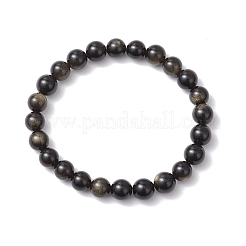 Браслеты из натурального золотистого обсидиана с круглыми бусинами для мужчин и женщин&nbsp;BJEW-JB11783-01