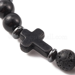 Эластичный браслет из натуральных и синтетических камней и дерева BJEW-JB09623