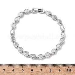 Bracelets à maillons en laiton micro pavé en forme de larme avec zircones cubiques transparents pour femmes&nbsp;BJEW-C156-07A-P