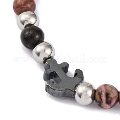 Bracciale con perline di ancoraggio in rodocrosite naturale ed ematite magnetica sintetica&nbsp;BJEW-P339-01P-03