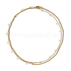 Двухслойные ожерелья из нержавеющей стали 304 с круглыми жемчужинами для женщин&nbsp;LS-NJEW-G181-04G