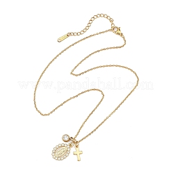 Colliers pendentifs croix religieuse en laiton sertis de micro-pavés de zirconiums cubiques transparents vierges et en acier inoxydable 304&nbsp;NJEW-JN06102
