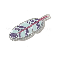 アクリルパーツ  グリッターパウダー付き  羽  ライトシアン  54.5x21.5x2mm  穴：1.8mm&nbsp;OACR-H113-02C