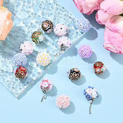 5 шт. светящиеся в темноте круглые бусины из полимерной глины со стразами и цветком из смолы&nbsp;CLAY-YW0002-48