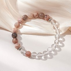 Регулируемые браслеты из бусин из натурального кварца и черного лунного камня&nbsp;BJEW-JB13039