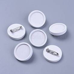 ステンレスブローチカボションベゼルセッティング  木製トレイ付き  フラットラウンド  ホワイト  トレイ：25mm  31x5mm&nbsp;JEWB-WH0009-04A