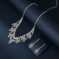 Ожерелья с подвесками и серьги-гвоздики из листовой латуни с прозрачными кубическими цирконами и стразами FS-WG35E42-01