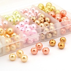 1ボックス混合スタイルラウンドグラスパールビーズ  染め  ミックスカラー  8mm  穴：1mm  約25個 /コンパートメント  250個/箱&nbsp;HY-X0002-03-B