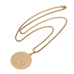 Плоские круглые кулоны для йоги и медитации из нержавеющей стали 201 NJEW-K283-33G