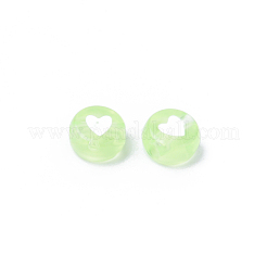 透明なアクリルビーズ  白いハートのフラットラウンド  薄緑  7x3.5mm  穴：1.8mm  約939個/127g&nbsp;LS-TACR-S150-05A-07