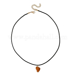 Collier avec pendentif en ambre brut naturel et cordon ciré noir&nbsp;NJEW-JN06582-01