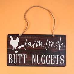 Rectangle en bois avec mot ferme pépites de fesses fraîches pendentif décoration&nbsp;PW-WGE1C63-01