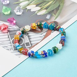 Bracelet extensible de perles de lampwork millefiori faites à la main pour cadeau de femme adolescente&nbsp;BJEW-JB06847-04