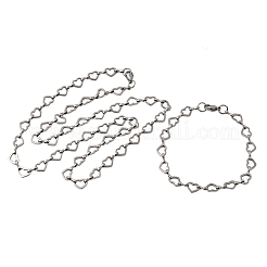 Conjuntos de joyería de pulsera y collar con cadena de eslabones de corazón de acero inoxidable 304&nbsp;SJEW-L199-13P