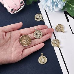 真鍮メッキ マイクロパヴェ クリア キュービックジルコニア ペンダント  長持ちメッキ  熊とフラットラウンド  透明  21x19x3mm  穴：4x3mm&nbsp;KK-SZ0001-91A