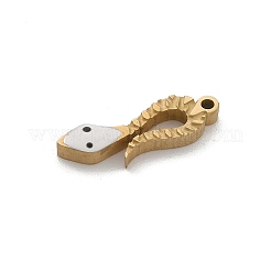 304ステンレススチールエナメルペンダント  スネークチャーム  ゴールドカラー  イオンプレーティング（ip）  ホワイト  15x5x2mm  穴：1mm&nbsp;STAS-L281-007G