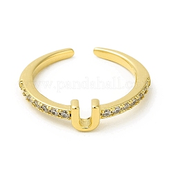 Bague de manchette ouverte avec lettre initiale en zircone cubique transparente&nbsp;RJEW-H120-09G-U
