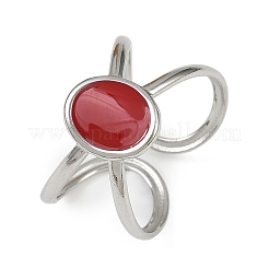 Ovale Manschettenringe aus 304 Edelstahl mit Emaille für Damen&nbsp;RJEW-G355-03P-02
