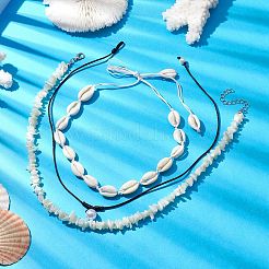 ボヘミア天然タウリーシェル＆ホワイトシェルビーズネックレス3個  ホリデービーチ ABS プラスチック イミテーション パール ビーズ ネックレス 女性 女の子用  ホワイト  15.87インチ〜26.14インチ（40.3mm〜66.4cm）&nbsp;NJEW-JN04784