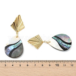 真鍮製ダングルピアス  ティアドロップ  天然のパウア貝のペンダント付き  ゴールドカラー  64x26mm&nbsp;EJEW-JE07158