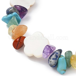 Scaglie di pietre preziose miste naturali e sintetiche e braccialetto elasticizzato con perline di conchiglia&nbsp;BJEW-JB09897-04