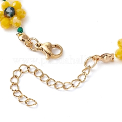 Pulseras elásticas con cuentas de cristal de cuarzo natural y flores para mujer&nbsp;BJEW-TA00555