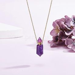 Ожерелье с подвеской в виде флакона духов с заостренным шестигранником из натурального аметиста NJEW-CA0001-07A