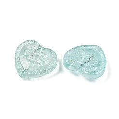 ガラスビーズ  花柄ビーズ付きハート  グリッターパウダー付き  淡いターコイズ  16x17.5x7.5mm  穴：1.2mm&nbsp;GLAA-G126-01B