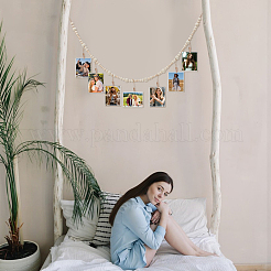 Présentoir photo mural en perles de bois avec clip en bois pour la décoration de la maison&nbsp;DJEW-WH0036-152