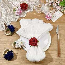 8 шт. двухцветные кольца для салфеток из пеньковой веревки и полиэстера с цветком розы AJEW-MA0001-22