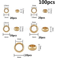 304ステンレススチールスペーサービーズ  ロンデル  混合サイズ  ビーズコンテナ付  ゴールドカラー  6.8x5.2x1.1cm  約100個/箱&nbsp;STAS-UN0001-81G
