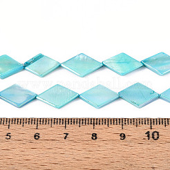 染め天然淡水シェルビーズ連売り  菱形  ミディアムターコイズ  13~16x8.5~10x2~3mm  穴：0.5mm  約26~29個/連  14.96~15.94''（38~40.5センチメートル）&nbsp;SHEL-T020-13D